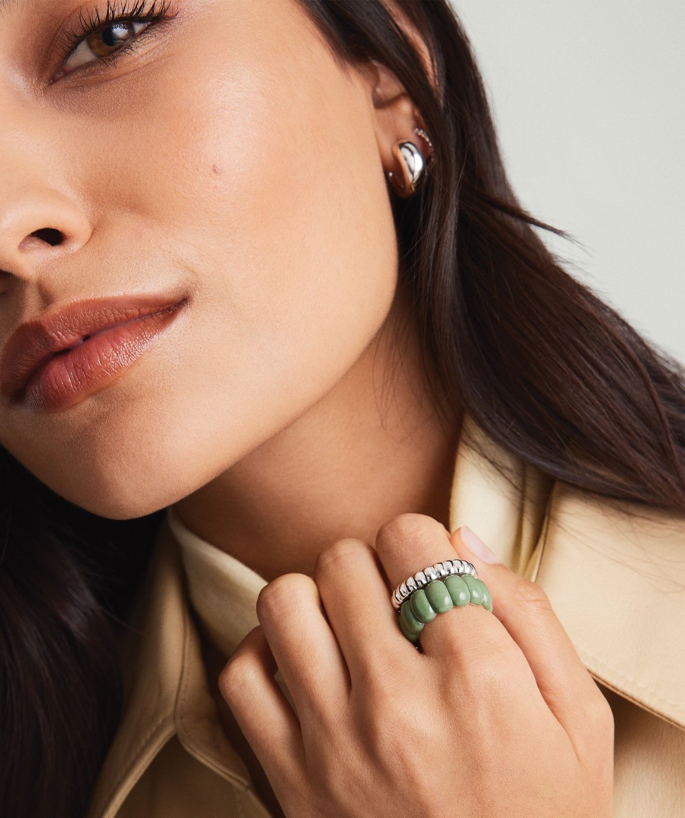 Mejuri Puffy Charlotte Enamel Ring - Sterling Silver, Moss Enamel Canada Store