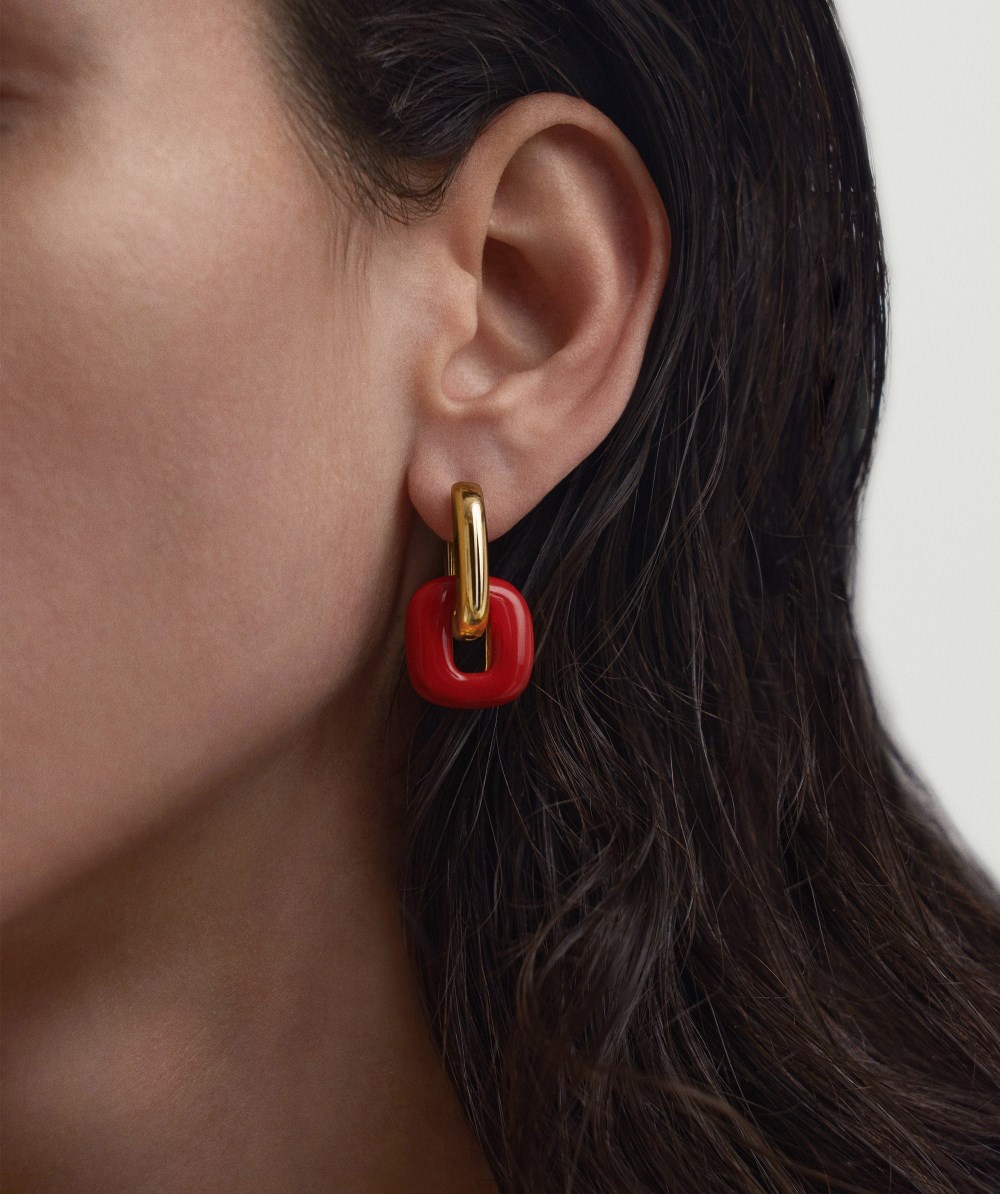 Mejuri Stevie Hoop Links - Gold Vermeil, Red Enamel Canada Store