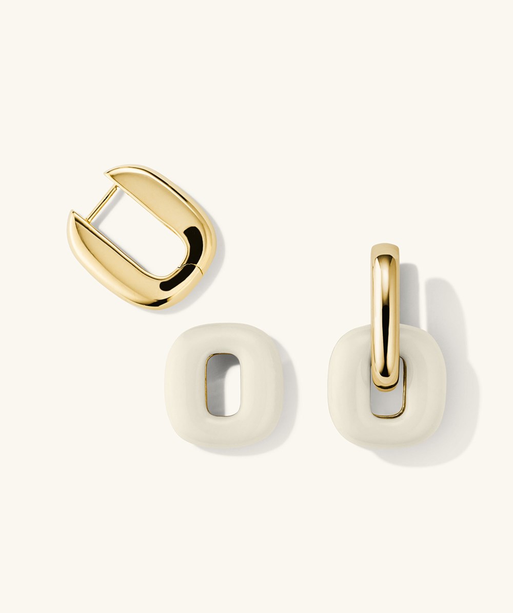 Mejuri Stevie Hoops - Gold Vermeil, Cream Enamel Canada Store