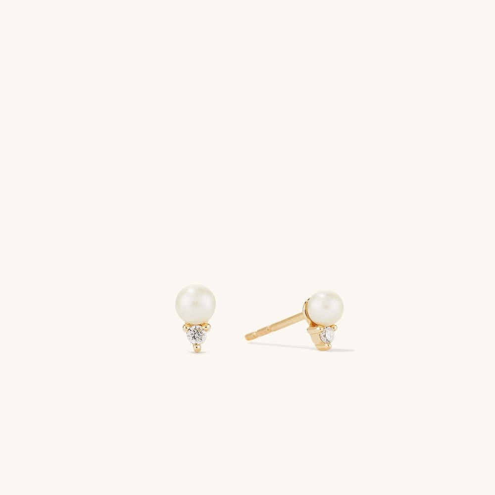 Mejuri Diamond Pearl Studs - 14k Yellow Gold Canada Store