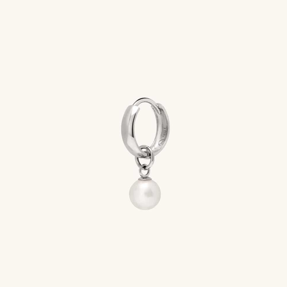 Mejuri Single Pearl Hoop Charm - 14k White Gold Canada Store