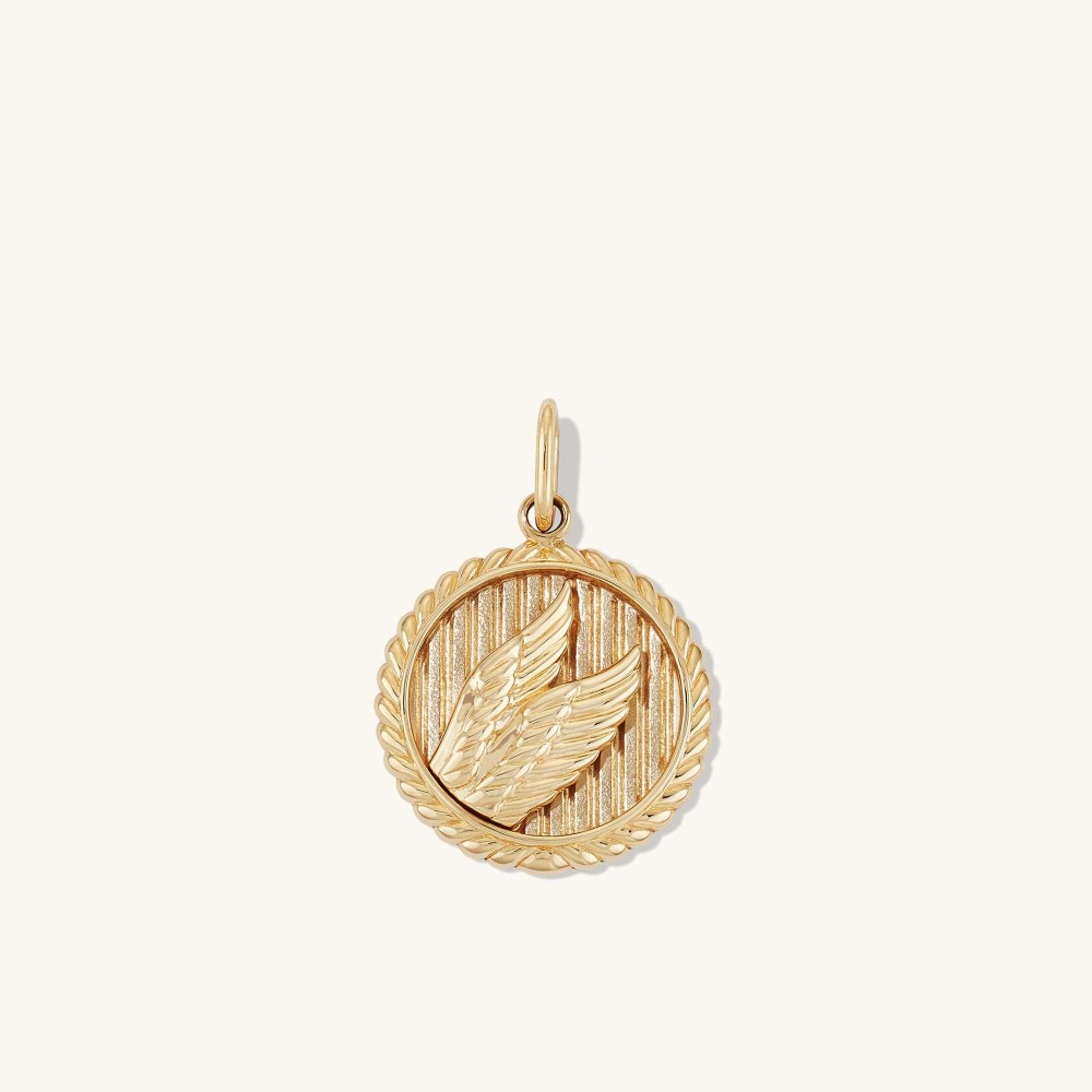 Mejuri Victory: Winged Coin Charm Pendant - 14k Yellow Gold Canada Store