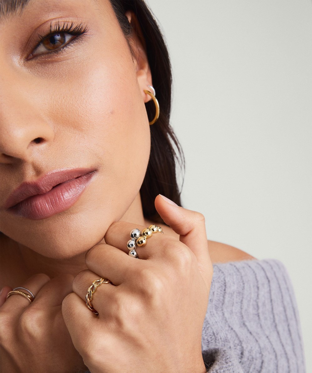 Mejuri Bubble Sphere Mixed Bypass Ring - Sterling Silver, Gold Vermeil Canada Store
