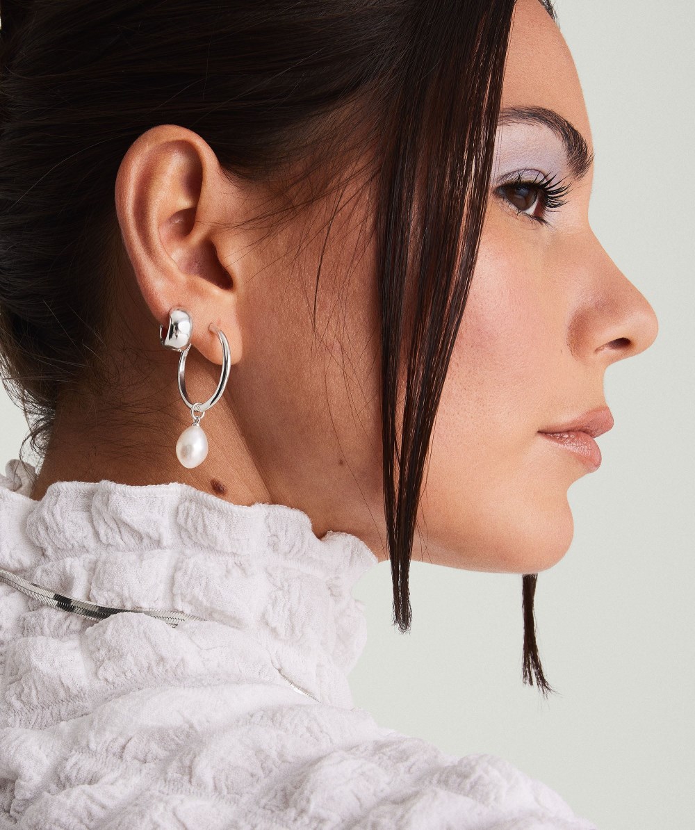 Mejuri Organic Pearl Hoop Charms - Sterling Silver Canada Store