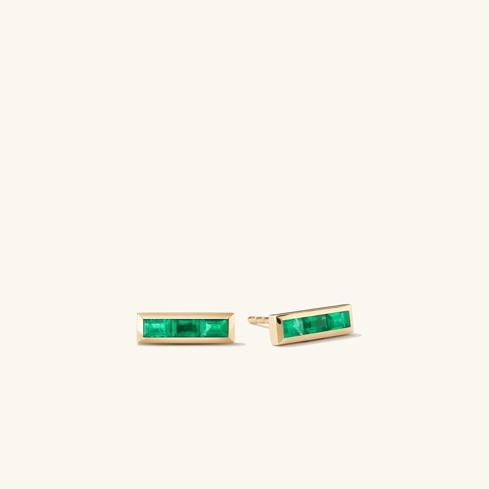 Mejuri Baguette Emerald Stud Earrings - 14k Yellow Gold Canada Store